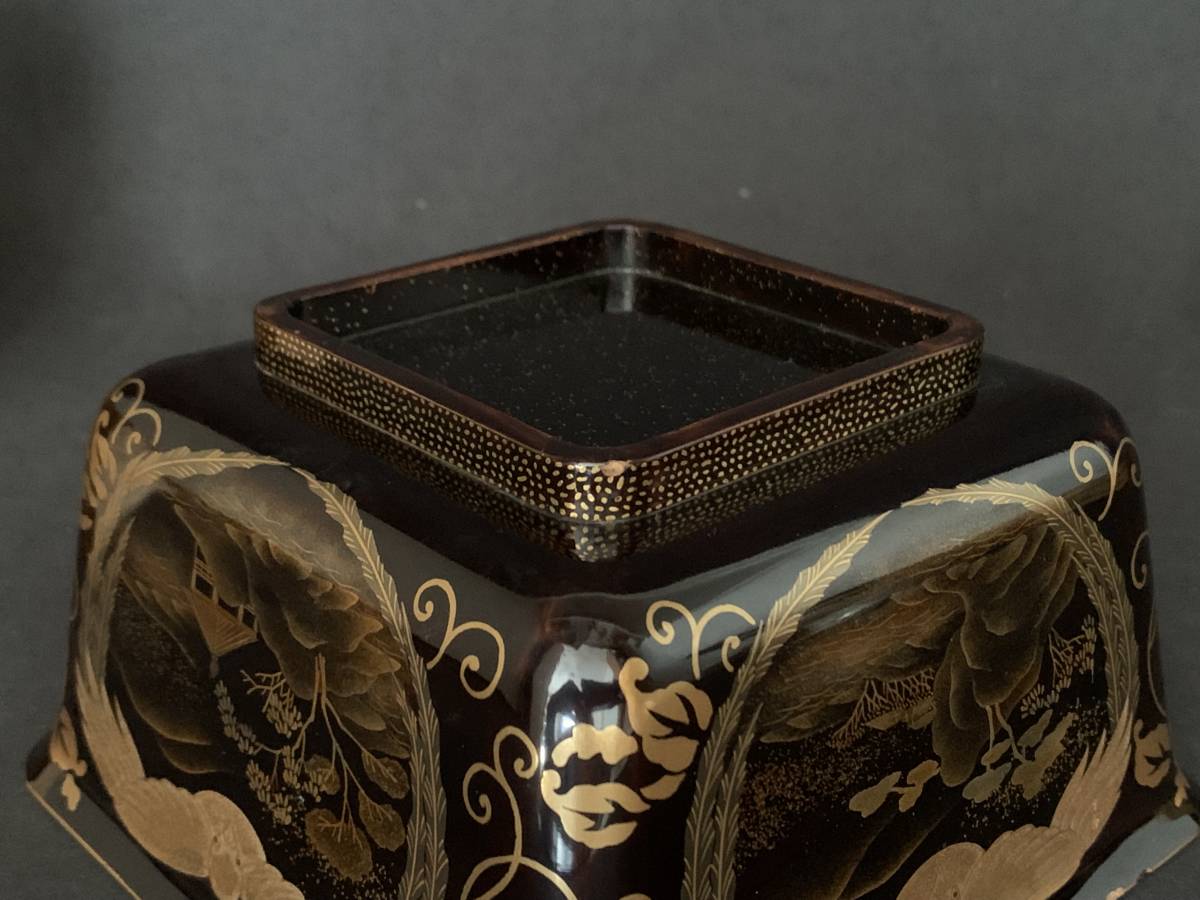 茶道具 水指 鉄瓶 木製 桶型 金蒔絵 鳥の図 両面銀金具 京
