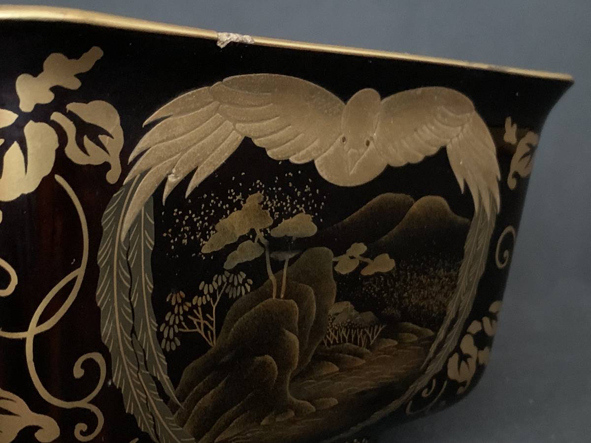 茶道具 水指 鉄瓶 木製 桶型 金蒔絵 鳥の図 両面銀金具 京 茶道具 水指 鉄瓶 木製 桶型 金蒔絵 鳥の図 両面銀金具 京