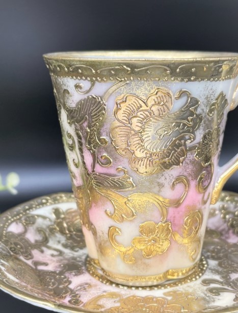 オールドノリタケ メイプル刻印 金二色 金線盛上 金吹暈 アール