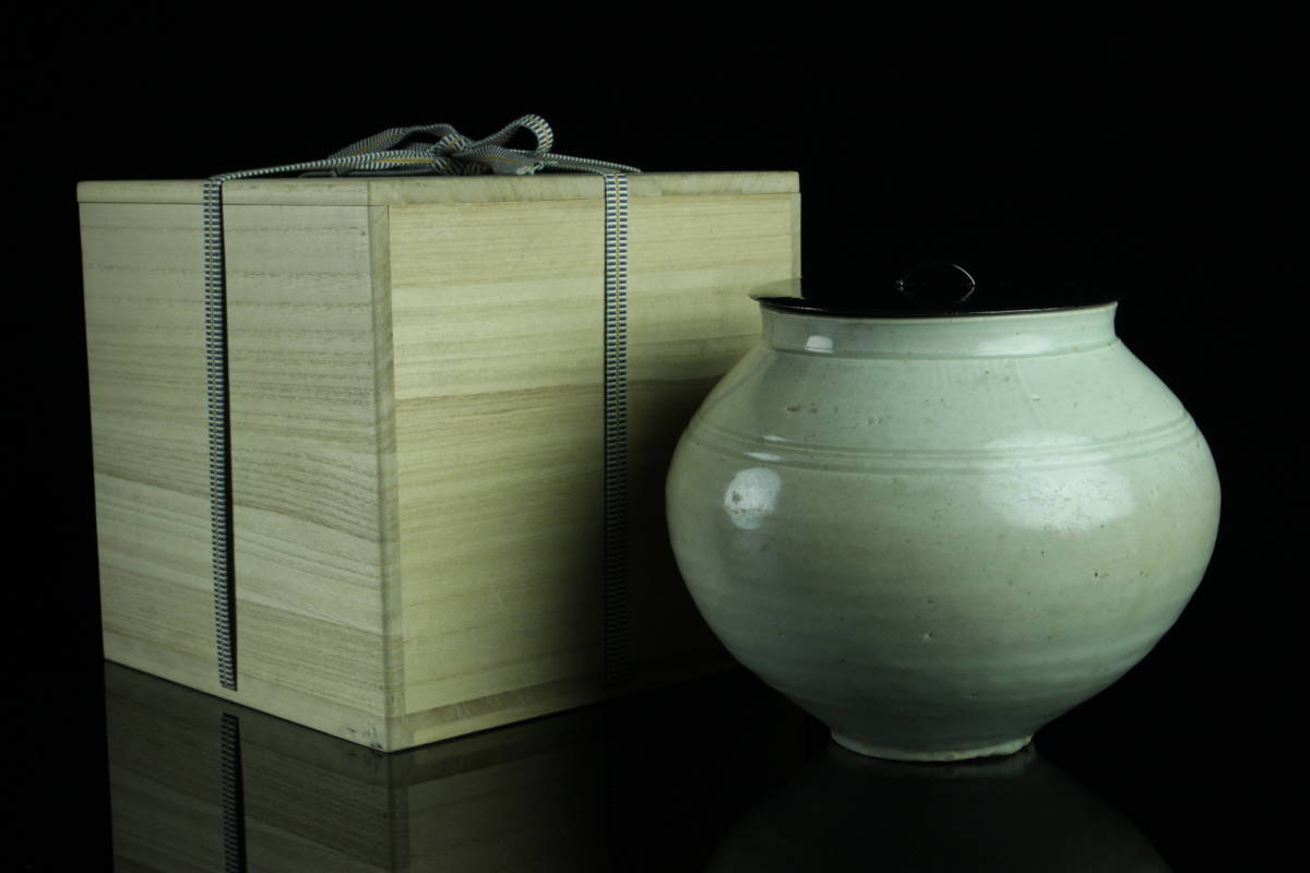 ◇爛◇ 李朝中期 白磁製 満月壷 21cm 提灯壷 堅手 箱