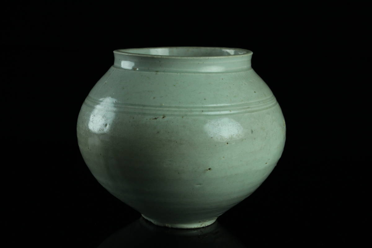 ◇爛◇ 李朝中期 白磁製 満月壷 21cm 提灯壷 堅手 箱