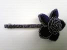 新品　ビーズ　ベロア　フラワー　バレッタ　パープル_1