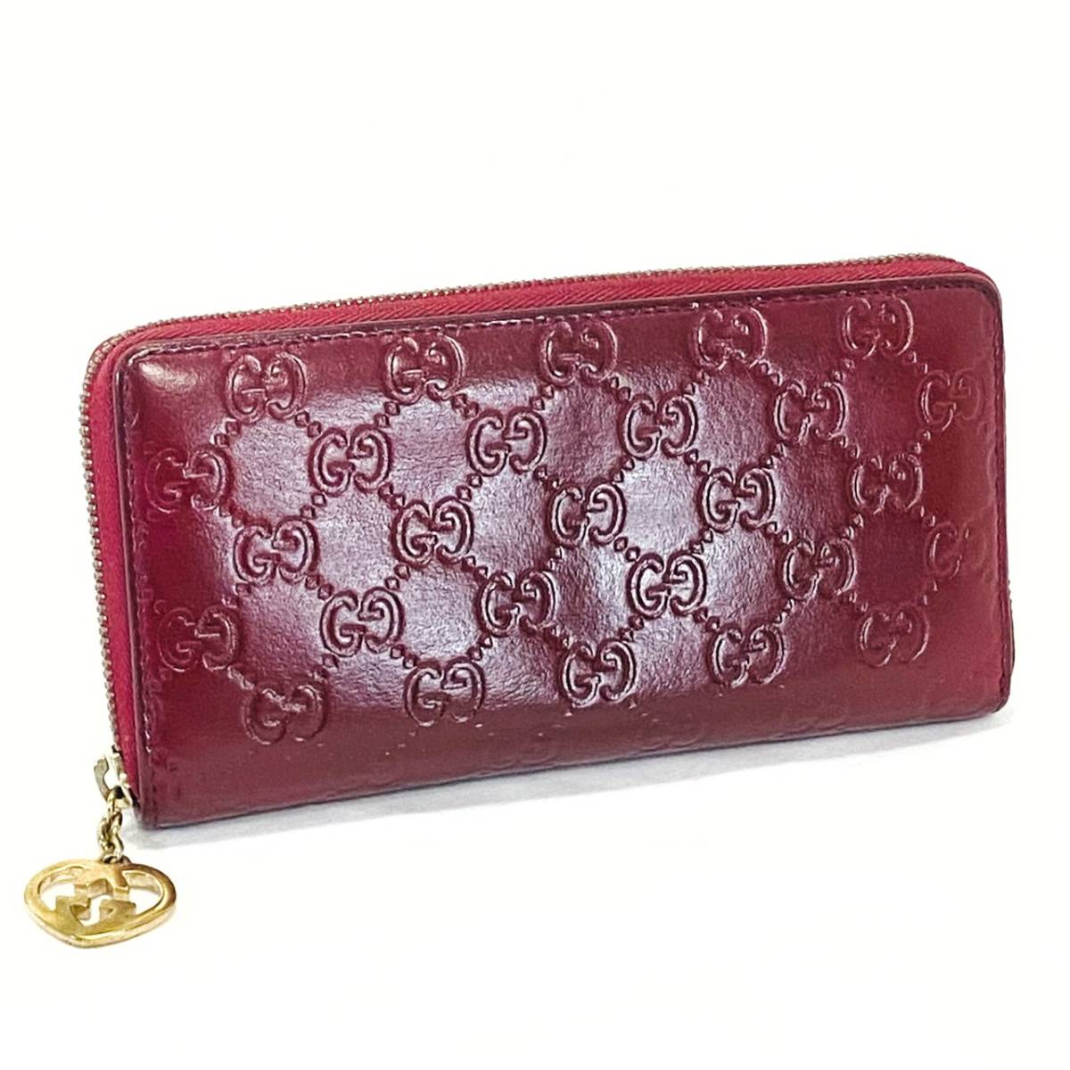 格安，限定SALE 1円スタート GUCCI インターロッキング チャーム ラウンドファスナー 長財布 レザー シマ レッド 赤系 ファスナー 本革 ハート(女性用財布)｜売買されたオークション情報、yahooの商品情報をア 服飾小物