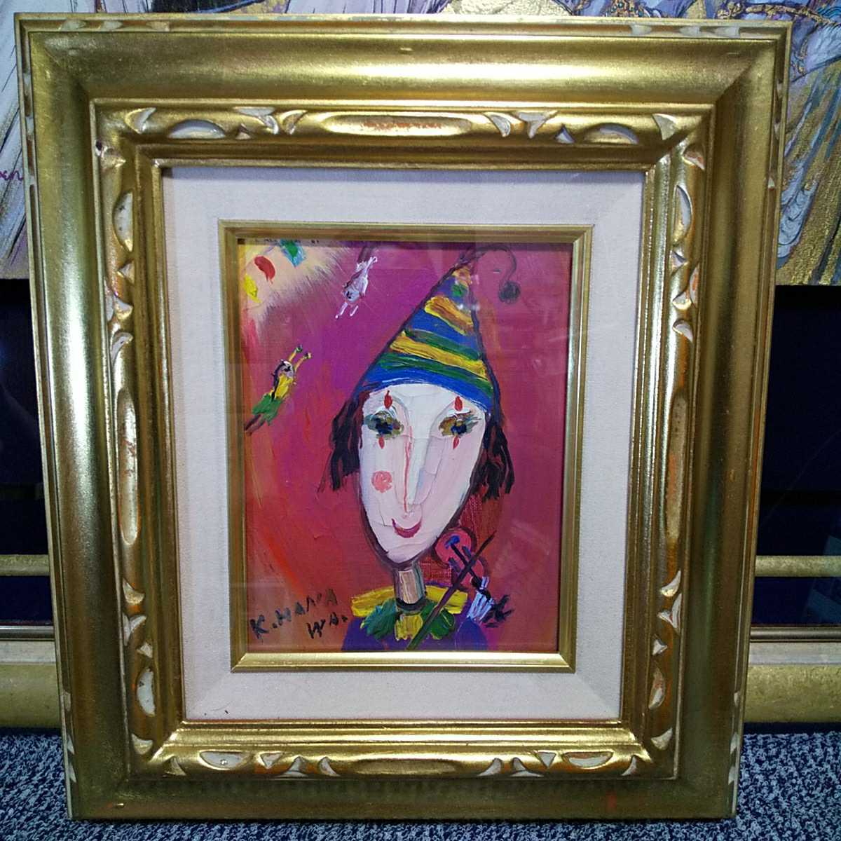 塙 賢三・「サーカス」・油彩画0号・道化の画家・バイオリン奏者・華麗