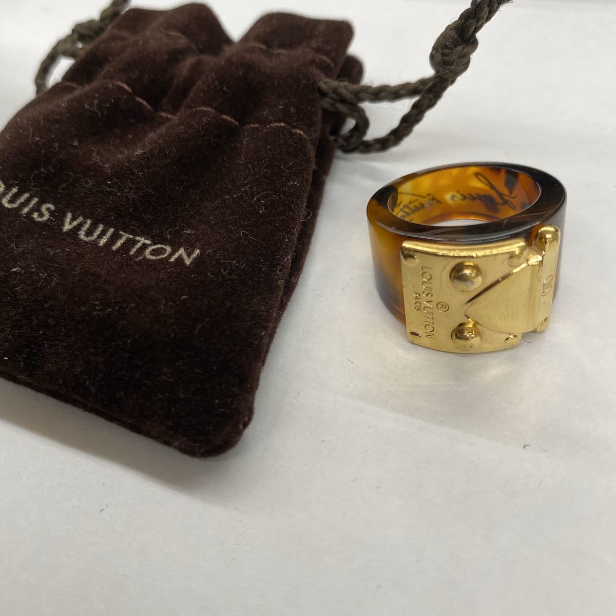 【1円スタート】☆LOUIS VUITTON ルイヴィトン リング　指輪　ゴールドカラー　バーグロックミーリング　ブラウン　14号　袋付き