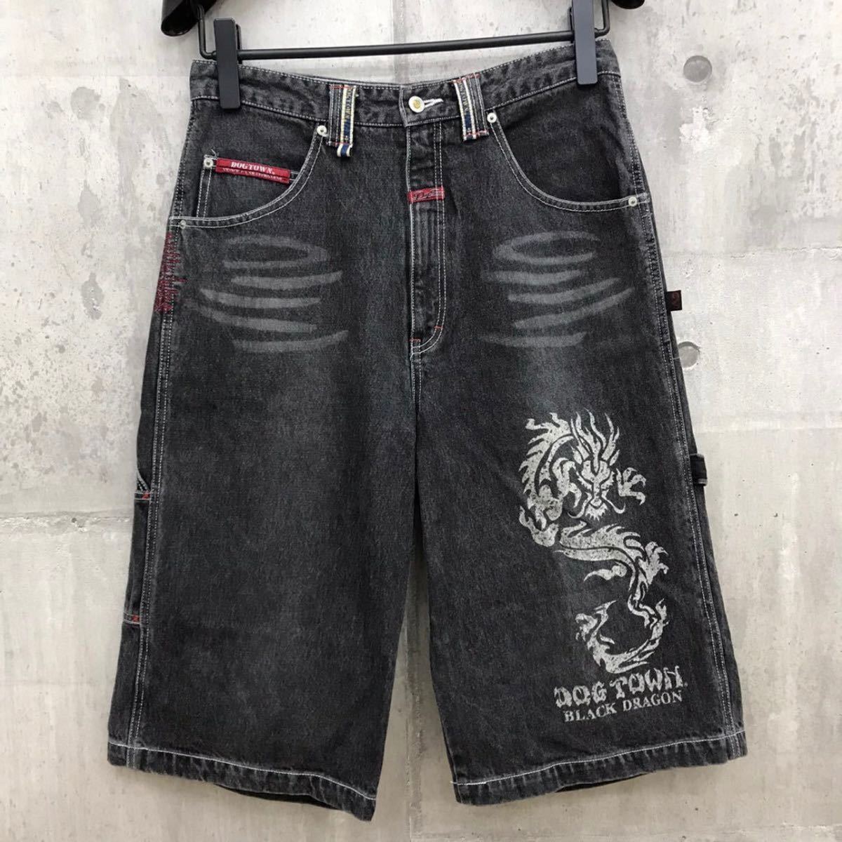 DOG TOWN ドッグタウン 黒龍 刺繍 ブラック デニム ショーツ M メンズ 