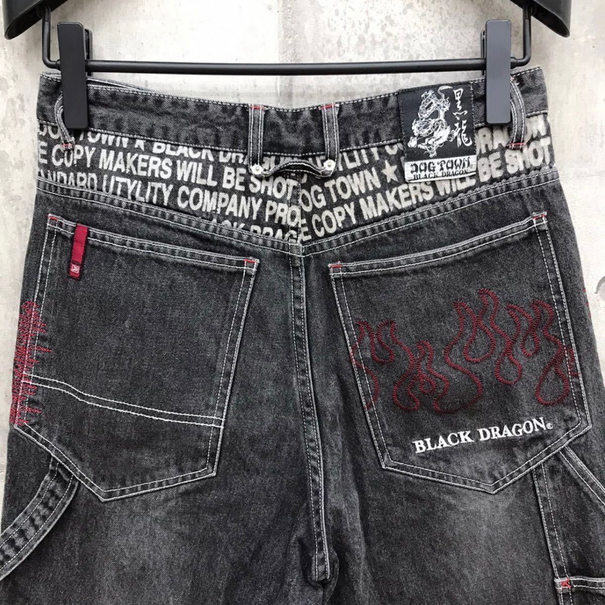 メンズ ドッグタウン デニムパンツ 黒龍 鯉刺繍 ビッグシルエット 