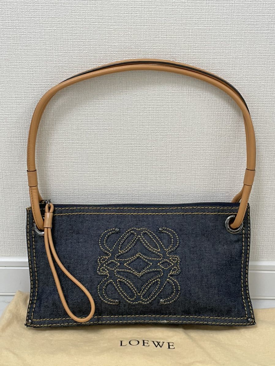 ロエベ アナグラム デニム ショルダーバッグ 斜め掛け レザー LOEWE 