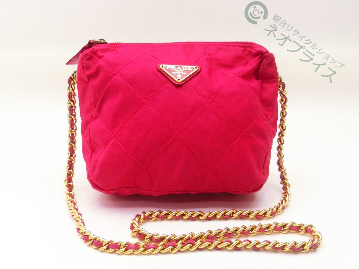 ◇Y4084 PRADA プラダ ナイロン ロゴプレート チェーン ショルダー 