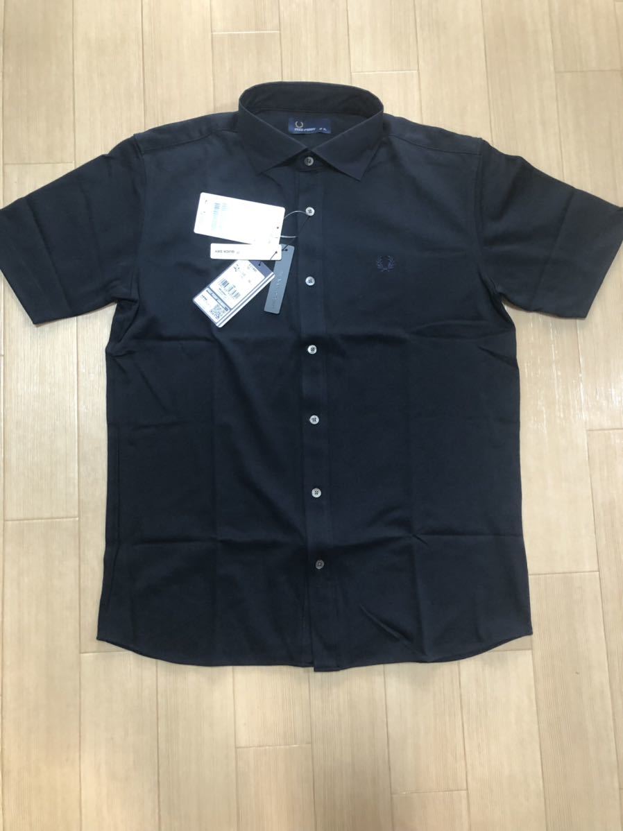 新品 BEAMS 別注 FRED PERRY 半袖 フルオープン カッタウェイ ビズ ポロ シャツ XL ダーク ネイビー FZ1445 クイックドライ 定価12600円