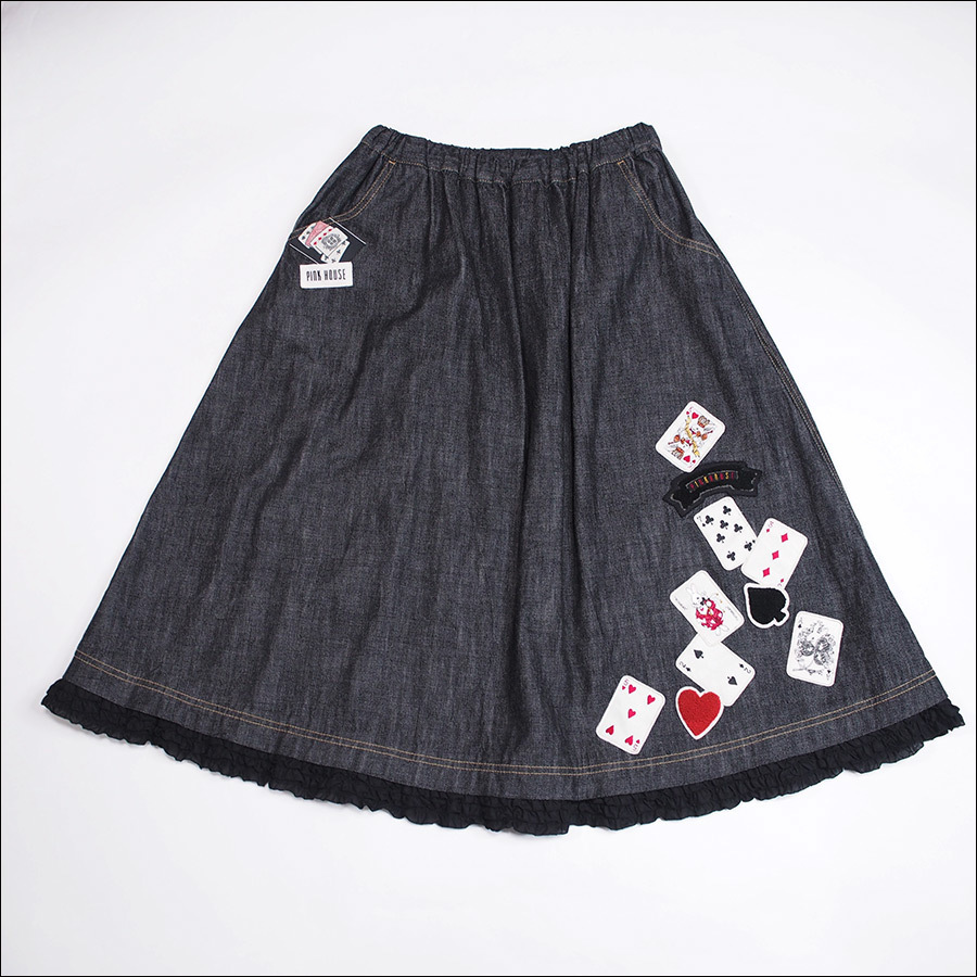 美品】ピンクハウス ブラック デニム トランプワッペン付 スカート