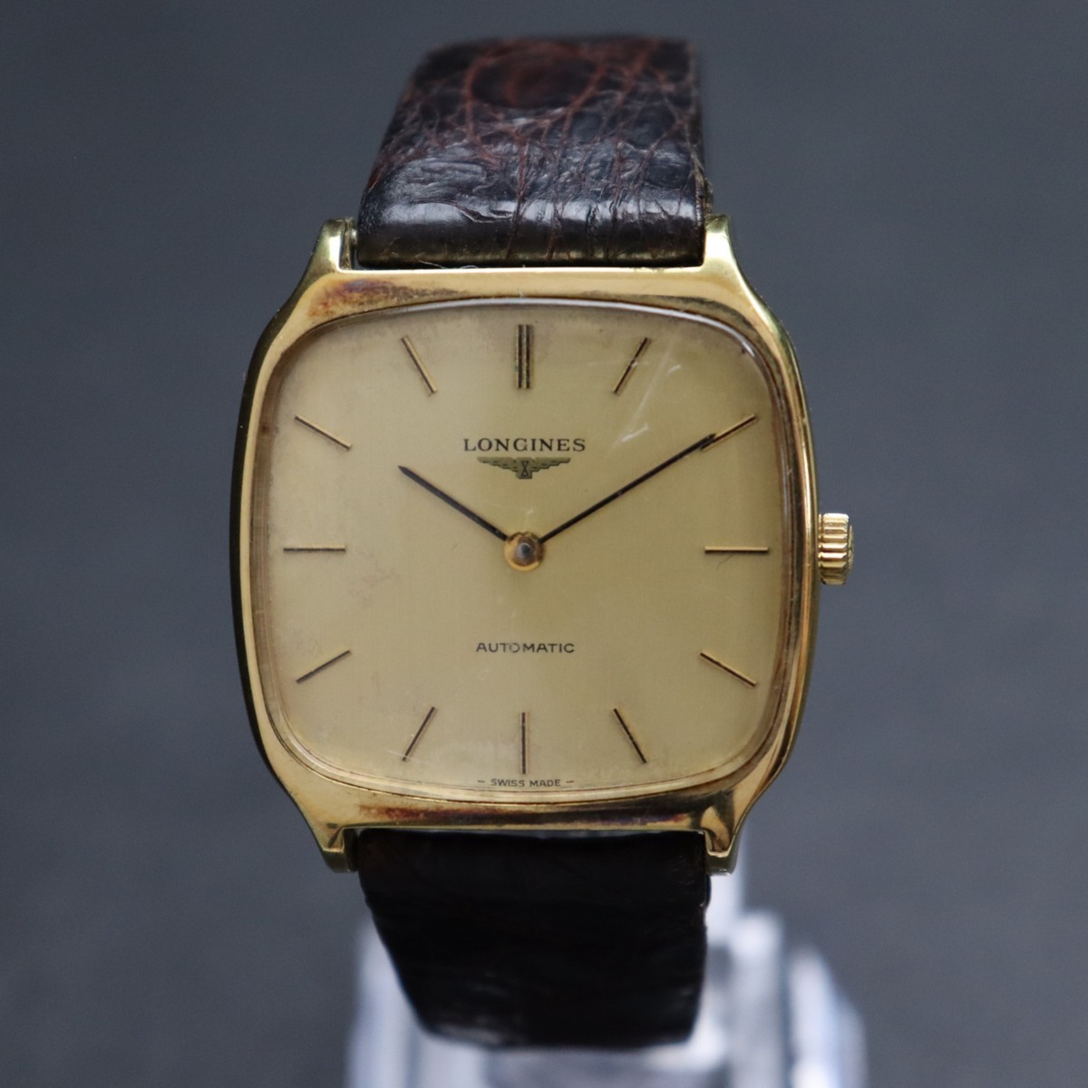 LONGINES ロンジン 自動巻き スクエア型 ゴールドカラー文字盤 純正 
