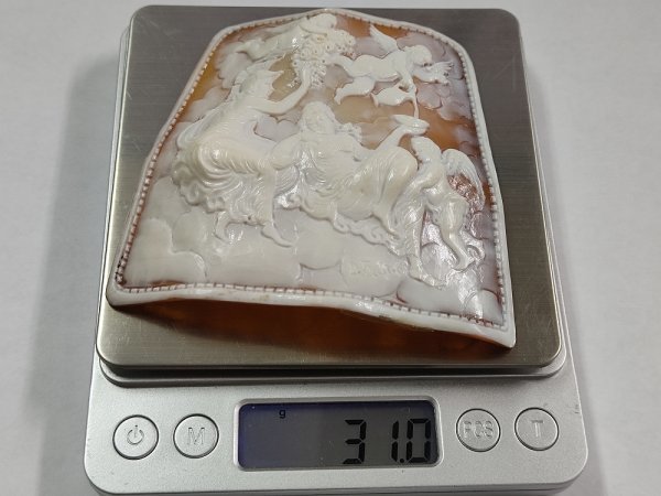 カメオ サイン入り 0903L19 カメオ ブローチ用 作者サイン付 サイズ約89*82mm 約31.0g