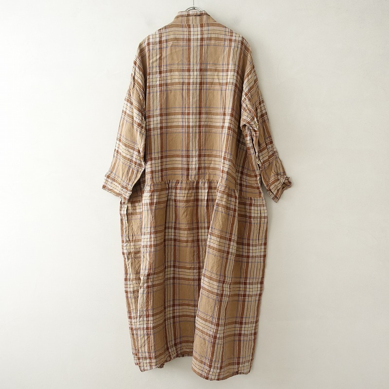 ★イチ アンティークス★リネン タータンチェック シャツワンピース ベージュ □イチ アンティークス ICHI Antiquite's *リネンタータンチェック