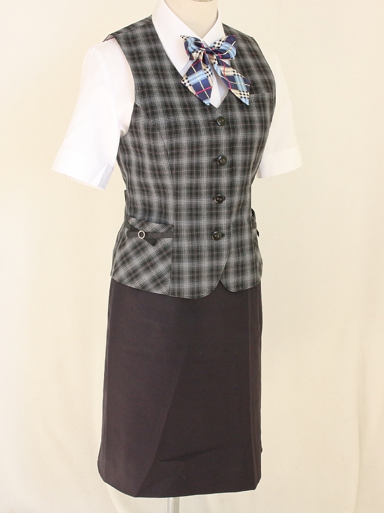 09号 ist 黒系 チェック柄 商社 , 事務 中古◇ OL制服 /事務服◇中古  