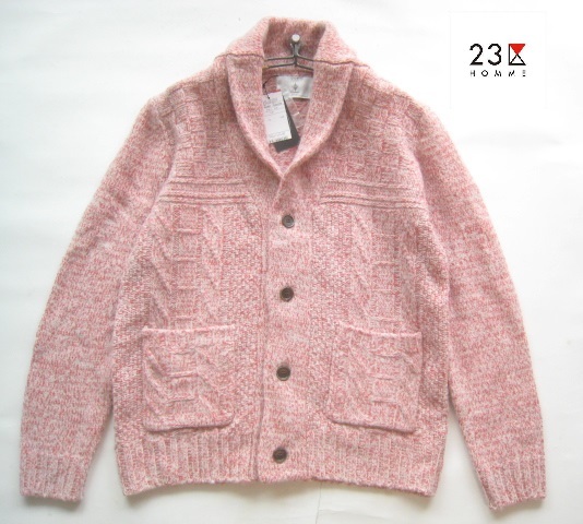 新品!!23区オム 23区HOMME*ZEGNA BARUFFA伊製生地 ミックス織りショールネックウールニットカーディガン 48 実寸M 