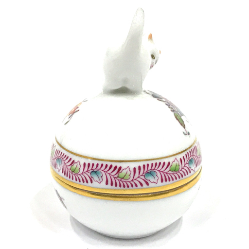 ヘレンド ハンガリー 猫 花柄 金縁 タマゴボックス 小物入れ