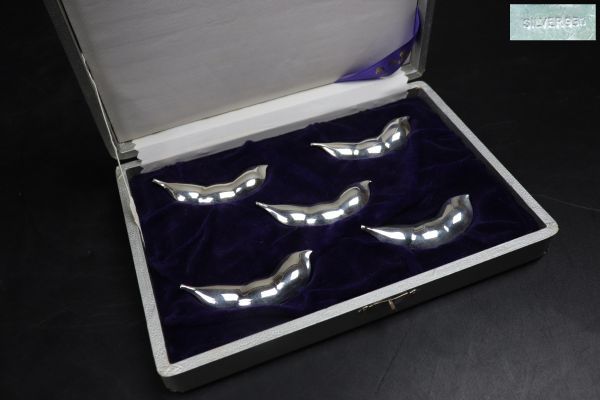 料亭の和食器】20 銀食器 尚美堂 枝豆箸置き 五客 silver950刻印有