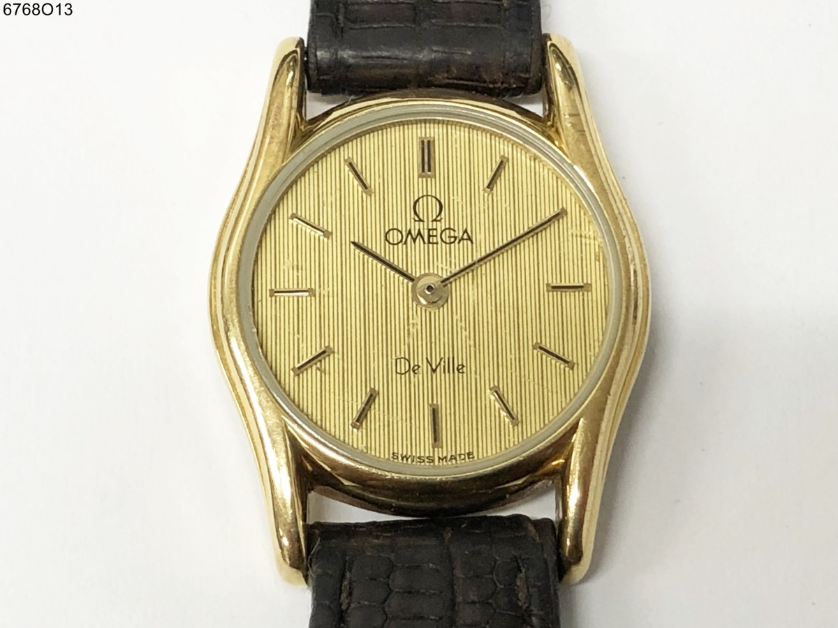 【W167-1】動作品 電池交換済 OMEGA De Ville オメガ デビル プッシュリューズ 腕時計 591.0049 レディース【送料全国一律185円】 型番：