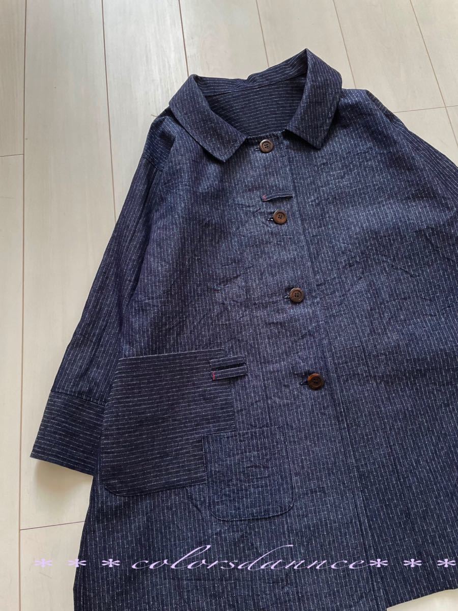 ☆岡山井原デニムインディゴcottonジャケットコート☆ハンドメイド 