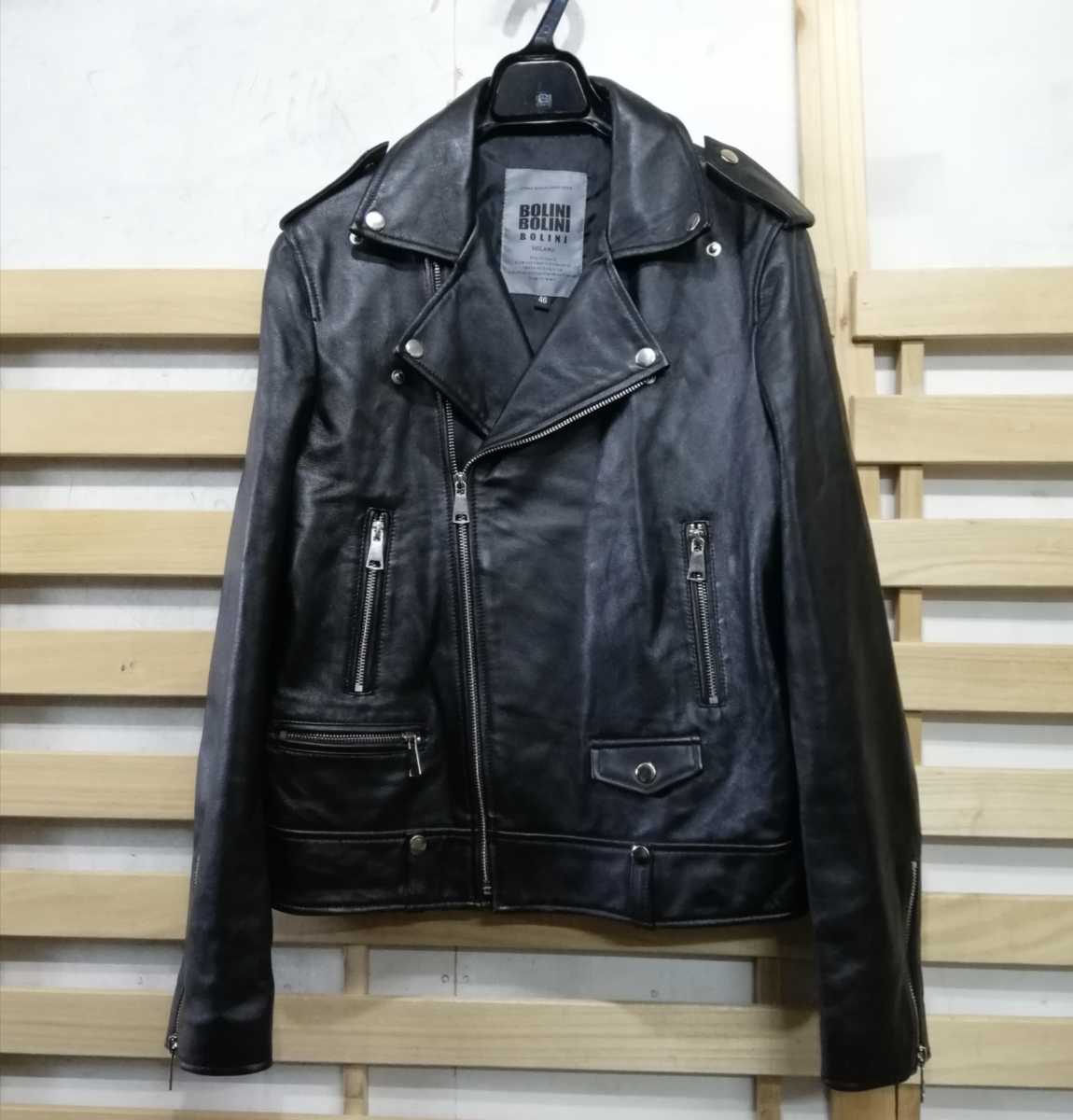 BOLINI ダブルライダースジャケット サイズ50 ブラック 美品☆イタリア・ミラノ発 BOLINI ボリニ 最上級ナッパ革 レザー