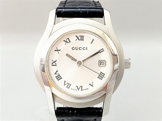 大人気，100%新品 電池交換済み GUCCI グッチ 5500L ラウンド SS デイト 3針 シルバー文字盤 レディース 腕 時計 クォーツ(女性用)｜売買されたオークション情報、yahooの商品情報をアーカイブ公開 - オークファン 女性用
