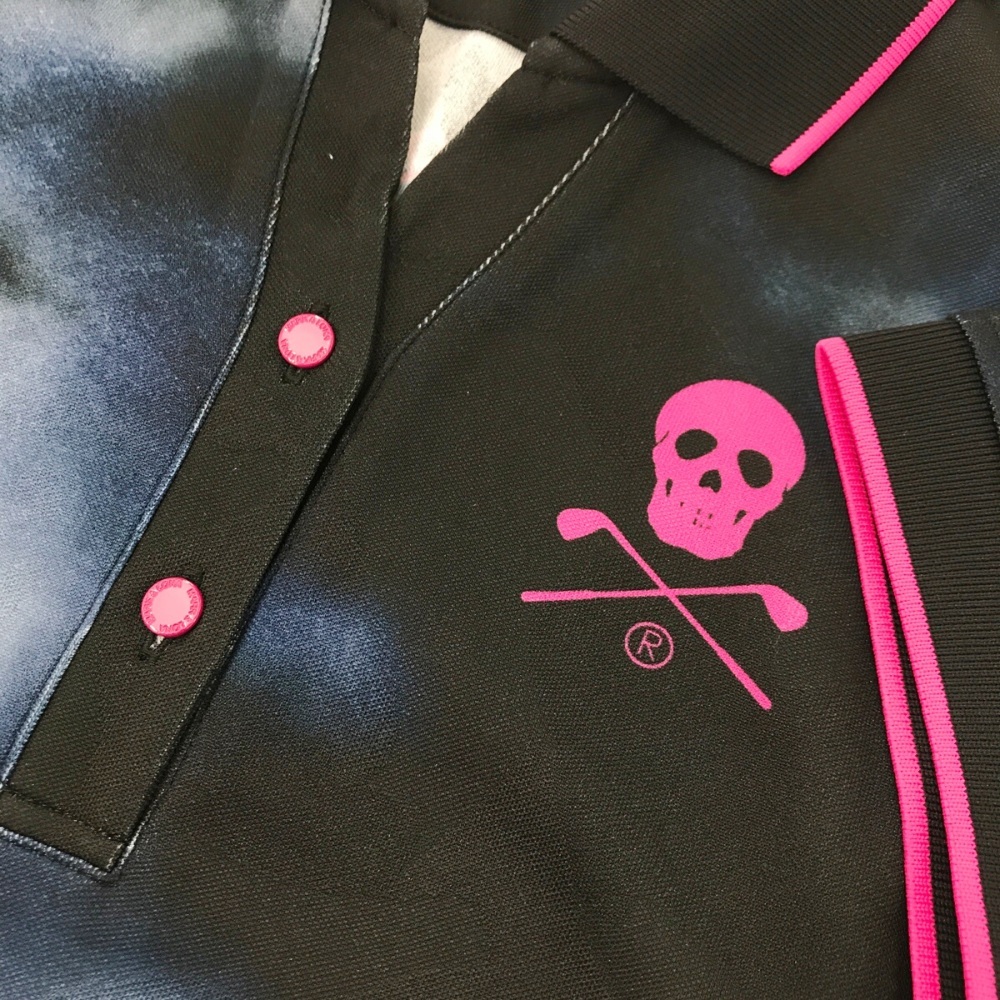 【1円】MARK&LONA マークアンドロナ 2020年モデル 半袖ポロシャツ スカル 総柄 ネイビー系 38 [240001612007] ゴルフウェア レディース MARK\u0026LONA | マークアンドロナ カモフラ 半袖ポロシャツ 2023年モデル