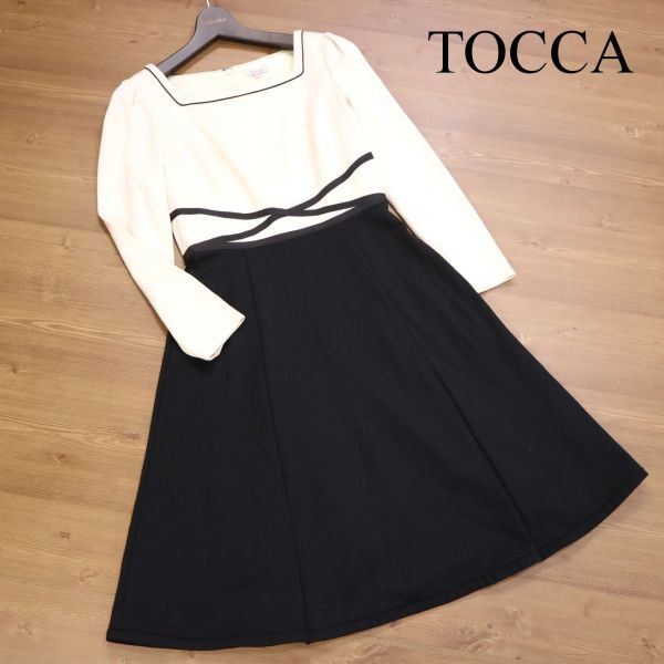 TOCCA トッカ 通年 スクエアネック♪ 長袖 ドッキング ワンピース Sz.0