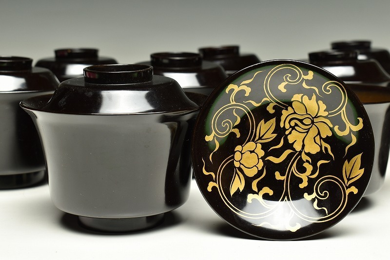 流】能登輪島塗 大向洲堂 蒔絵煮物椀十客 共箱 CZ110 輪島塗 共箱 煮物