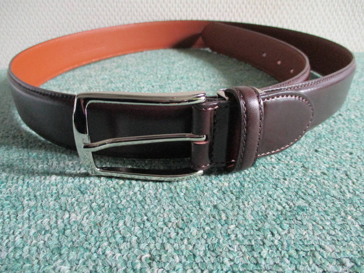 Paul Stuart＊全長112，5 cm＊幅3，2ｃｍ＊スムース革＊デザイン刻印＊シンプルベルト[BR]サイズ調整可能