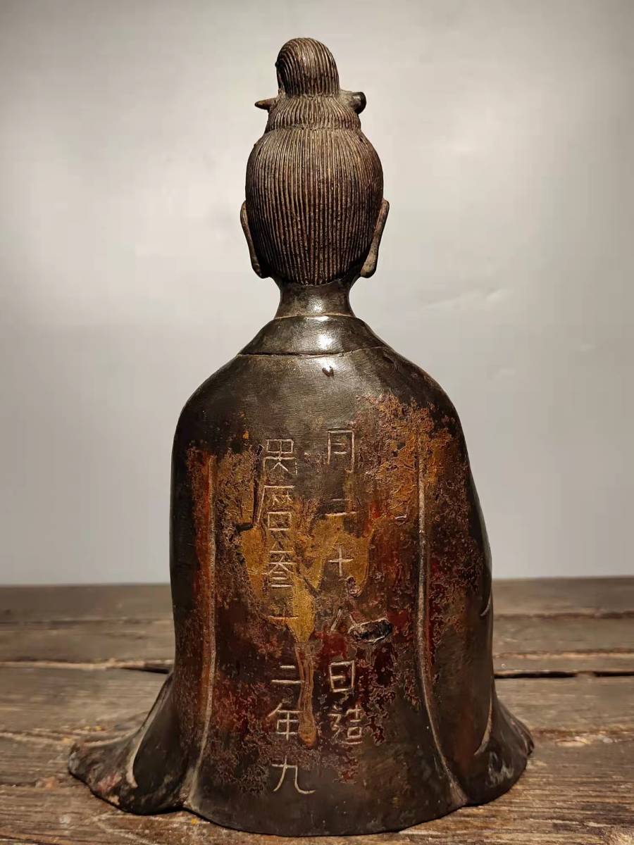 仏像 泥金 朱砂 清時代 収蔵家蔵・銅胎泥金・朱砂・觀音菩薩像』供養品・