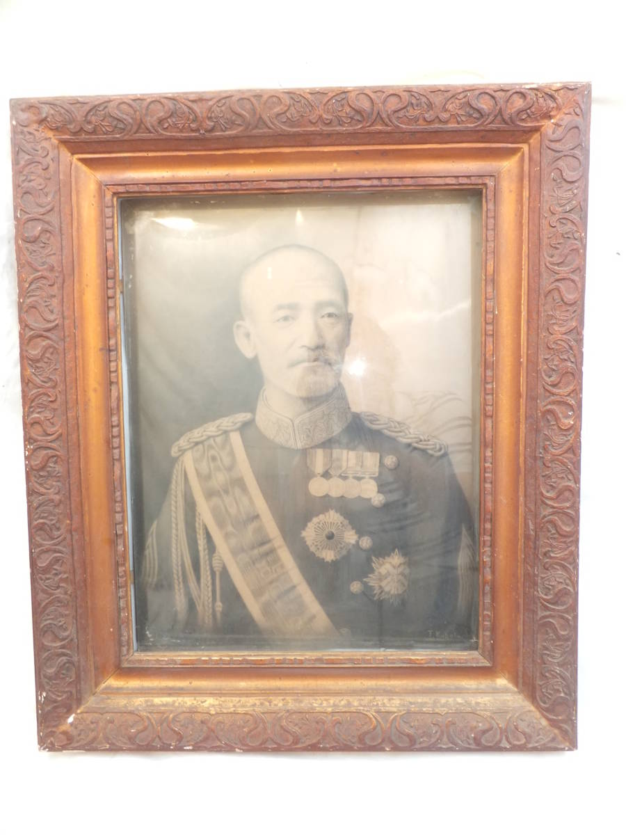 乃木希典 将軍 ブロマイド写真 ☆ 日清戦役 乃木将軍「乃木希典 軍装姿肖像画/額装」在銘(久保田