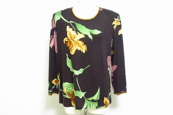 apc レオナール LEONARD カットソー 46 茶系 花柄 大きいサイズ