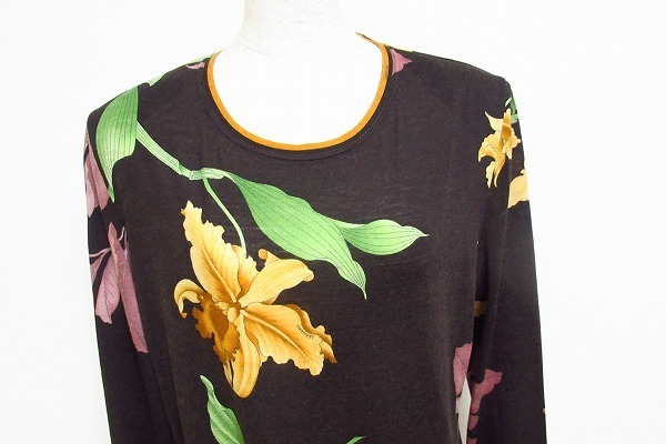 apc レオナール LEONARD カットソー 46 茶系 花柄 大きいサイズ