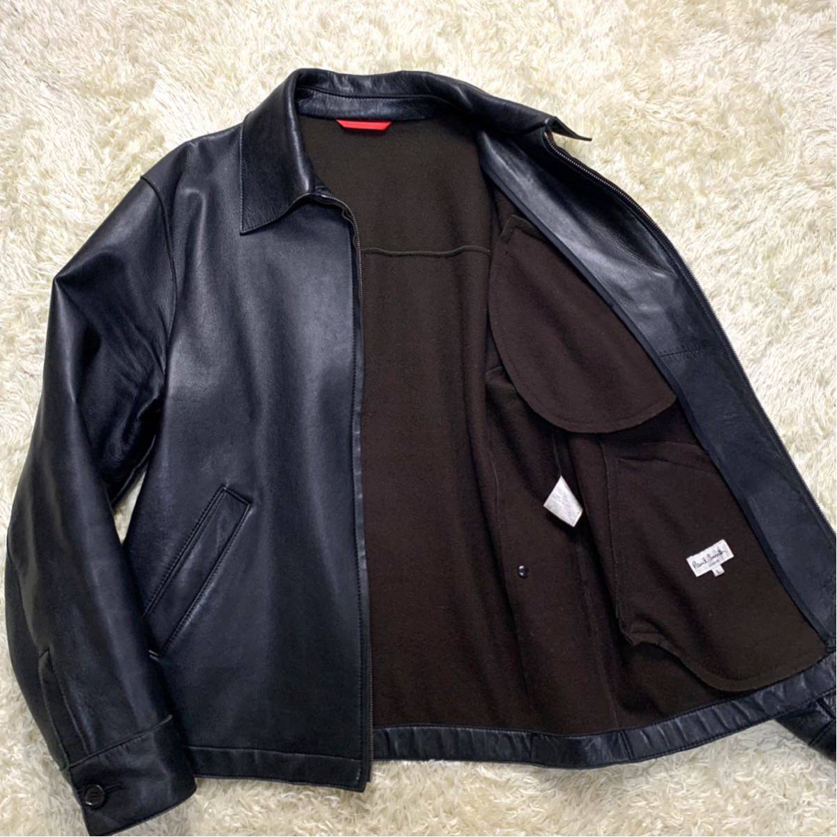 ポールスミスロンドン『圧巻の高級感』Paul Smith London ライダースジャケット Lサイズ 柔らかさ◎ラムレザー 羊革 黒 ブラック