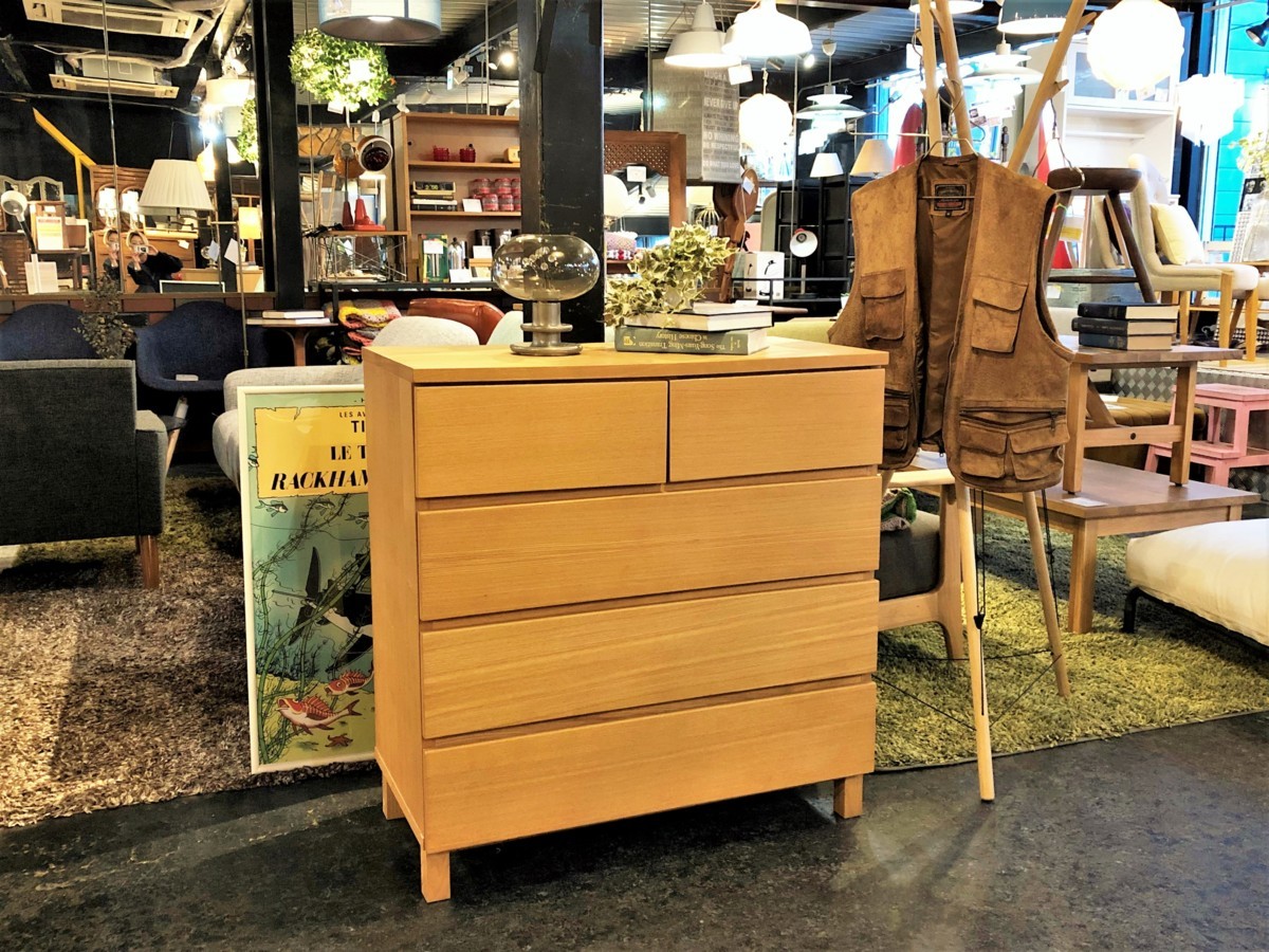 100%新品，大人気 無印良品/MUJI 木製チェスト 4段 タモ材 無垢材