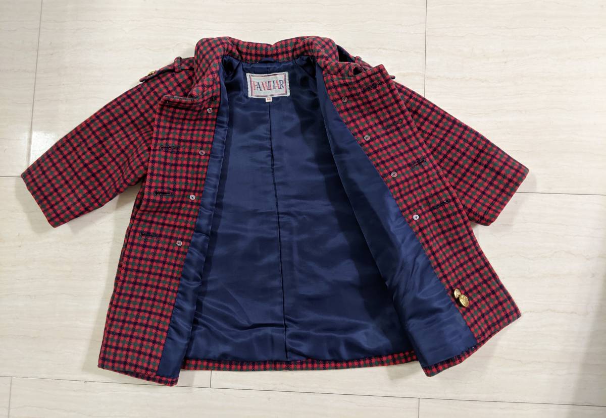 ファミリア 定番チェック生地 毛100％ コート アウター サイズ90  