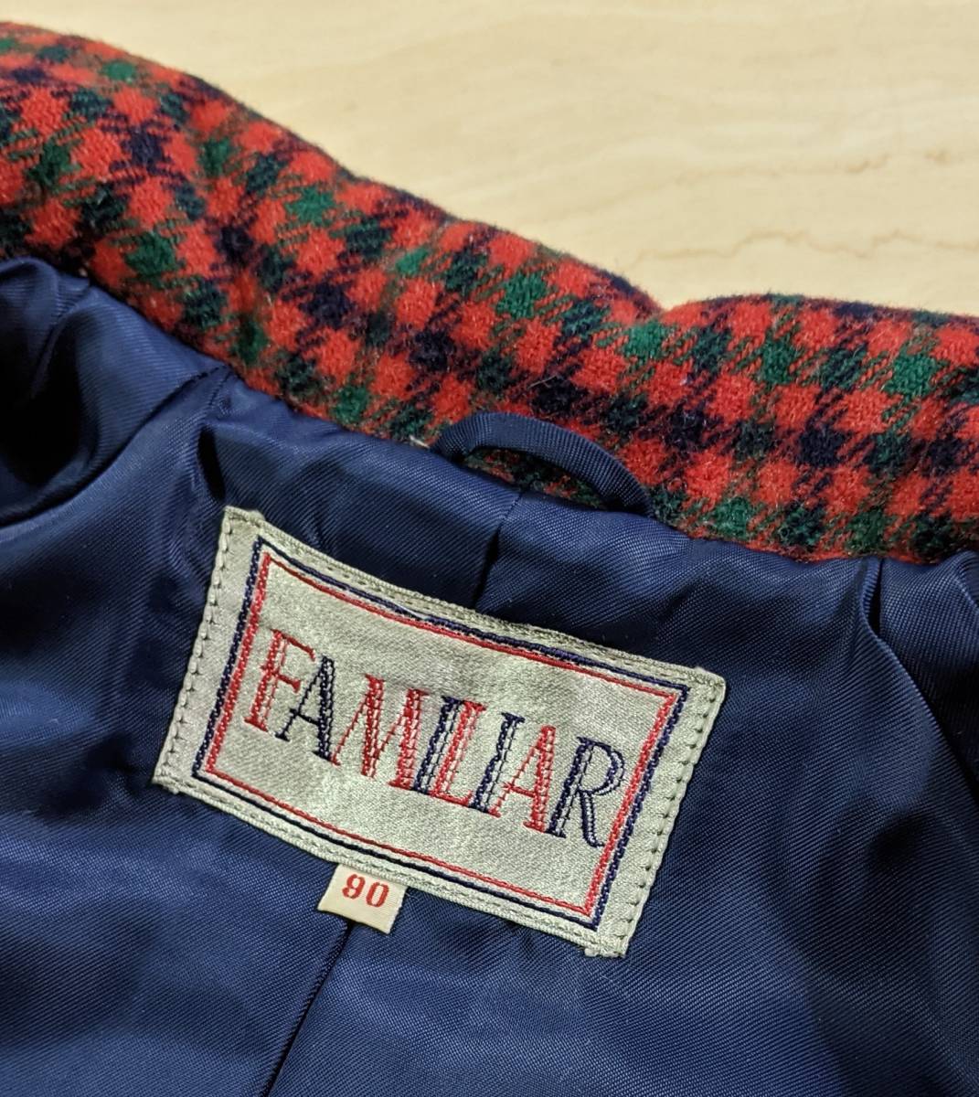 ファミリア 定番チェック生地 毛100％ コート アウター サイズ90  