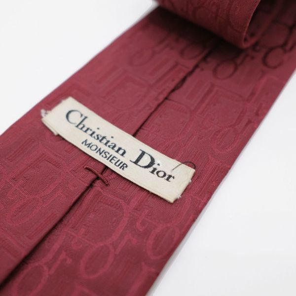 イタリア製【美品】Christian Dior ロゴ総柄 シルク ネクタイ ボルドー