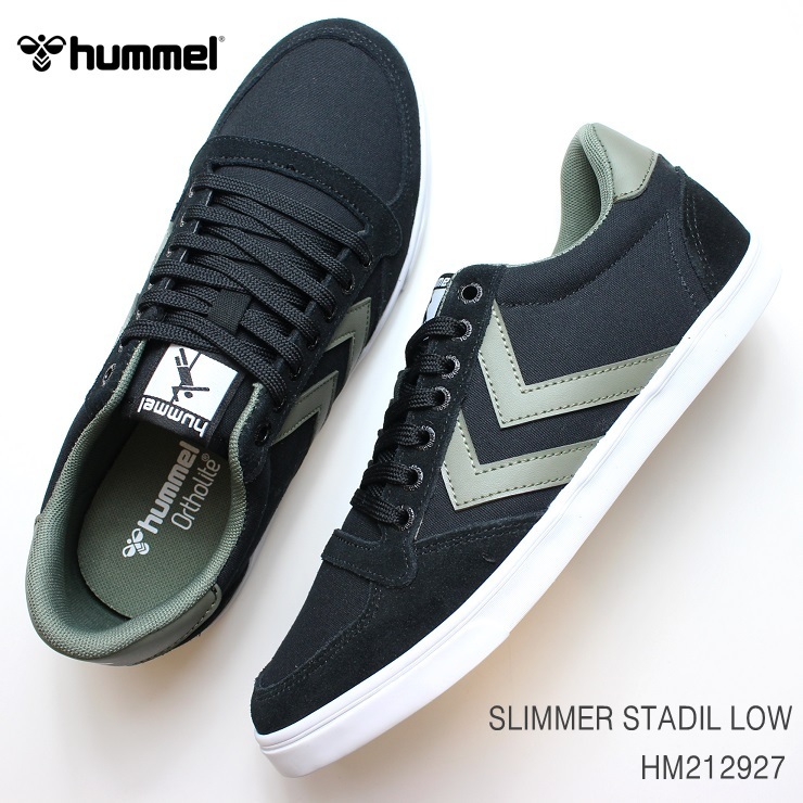 ヒュンメル スニーカー hummel SLIMMER STADIL LOW HM212927 2001 BLACK スリマースタディール ロー キャンバス スニーカー 25.5cm