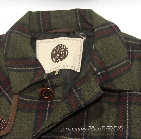 プリティーグリーン Pretty Green コート ジャケット 上質 ウール混 グリーン / グレー チェック柄 毛混 EU M サイズ L 未使用 展示品 Pretty Green プリティーグリーン モッズコート⁄S⁄コットン メンズファッション 2(M