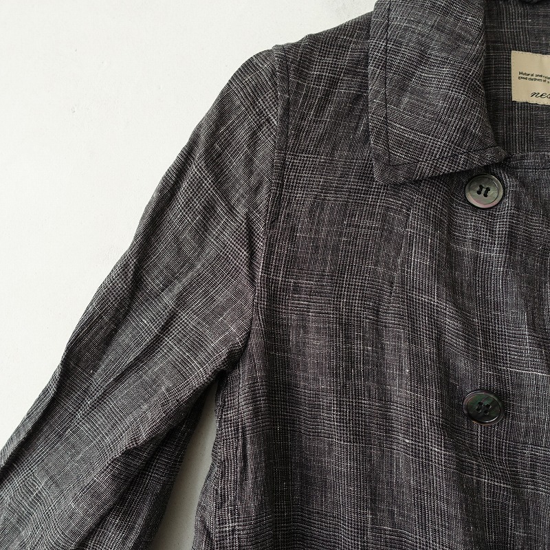 □ネストローブ nest Robe *グレンチェックリネンダブルボタンライト