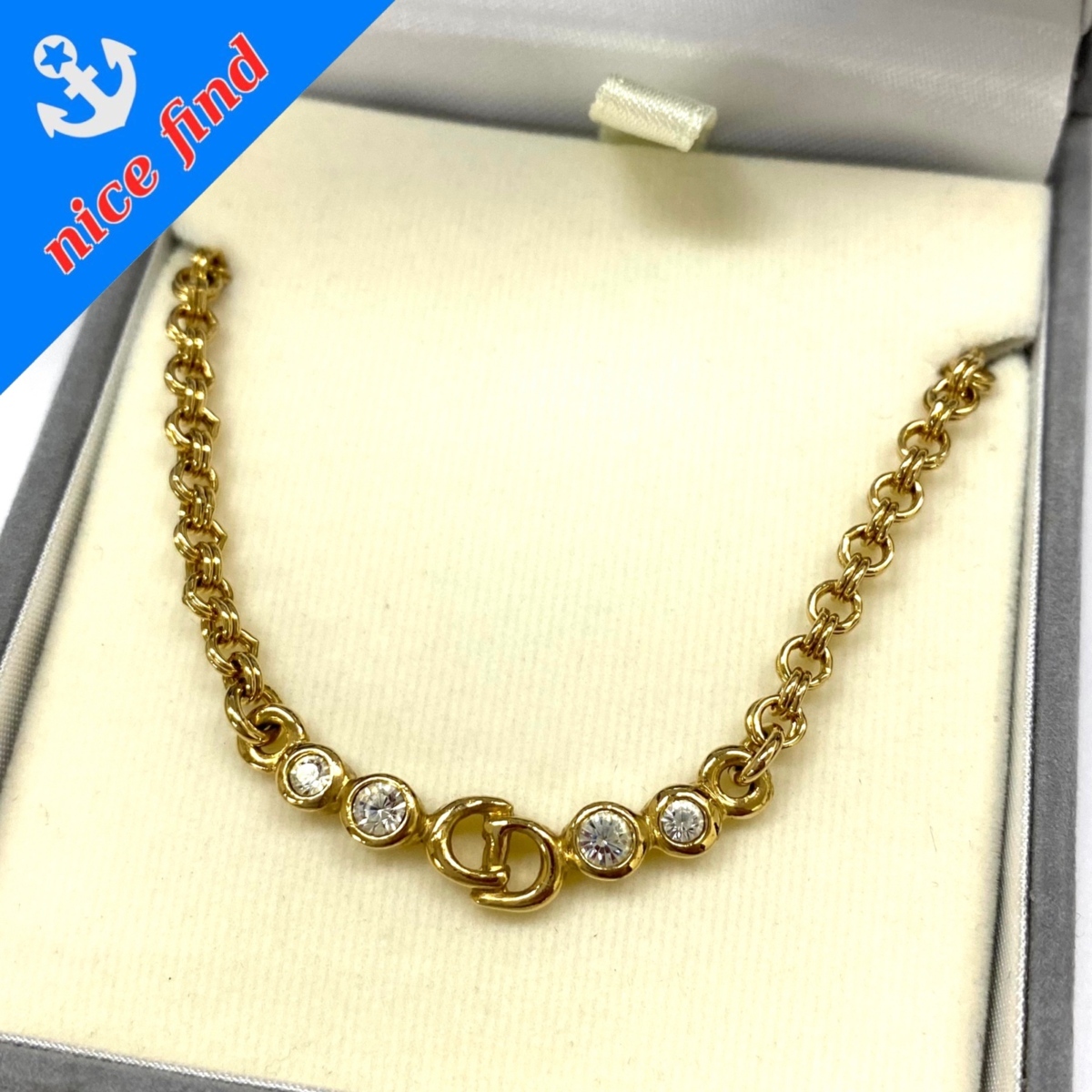 美品◇ディオール Christian Dior◇CDロゴ ラインストーン ネックレス