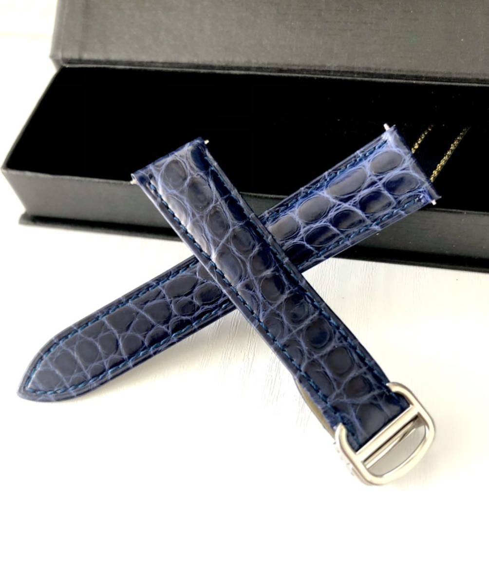 腕時計 クロコダイル レザー ベルト ブルー 青 20mm 防水仕様 バックル