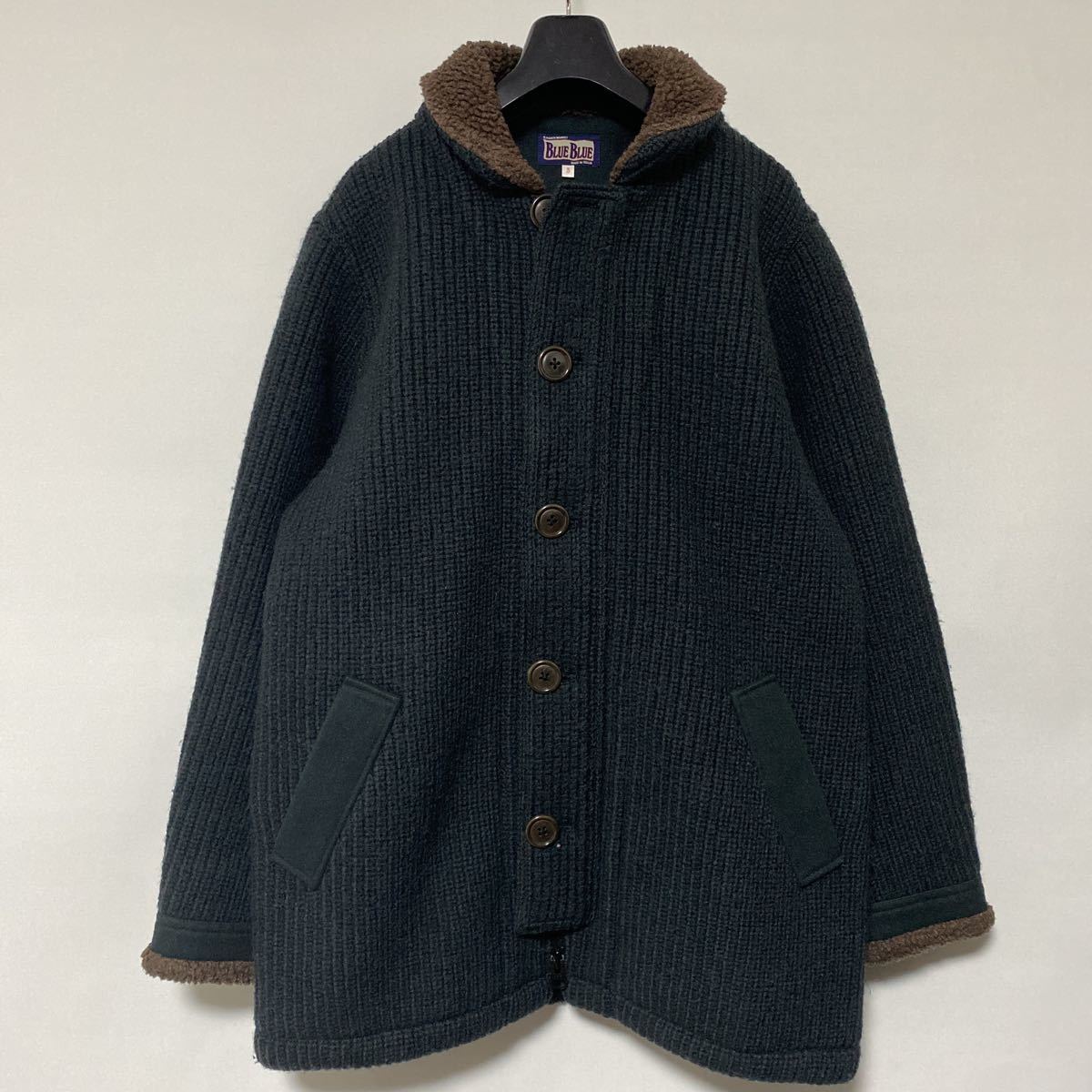 美品 blue blue 圧縮 ニット ウール ボア デッキ ジャケット 3 L  