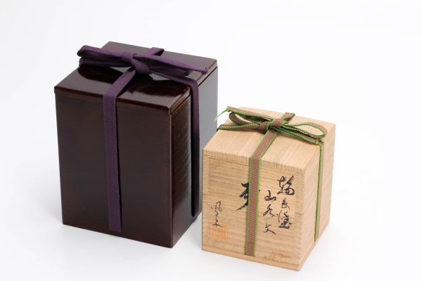 a363 磯上鳳舟 秀逸作 輪島塗山水文棗 二重箱 共箱 共布 茶道具 本物