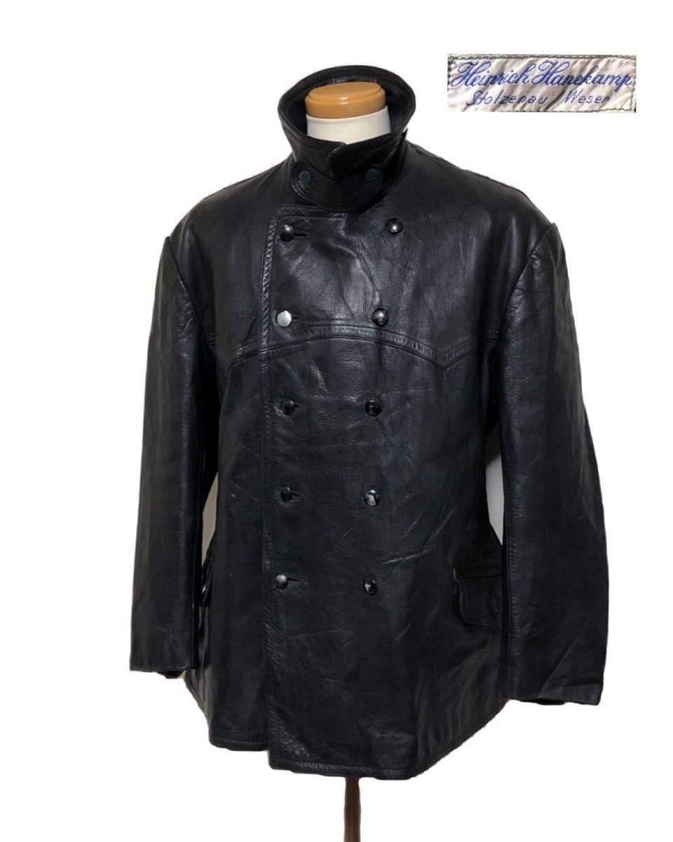 希少 50’s ドイツ ポリスマン 警察 レザー コート ブラック XL相当 緑芯 /ドイツ軍 フランス軍 カーコートコルビジェ 50s60s 旧車 単車