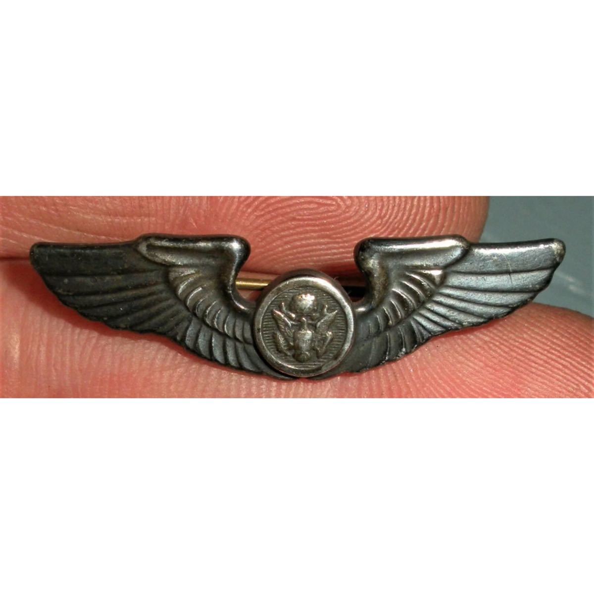 超希少!ANTIQUE 1940's WW2 US ARMY AIRFORCE WINGS PIN EAGLE SILVER