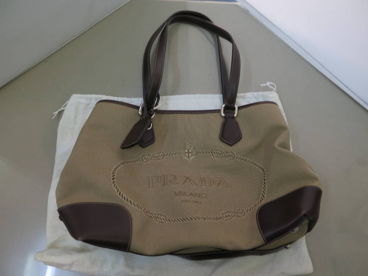 PRADA プラダ レザー×キャンバス トートバッグ(トートバッグ)｜売買 