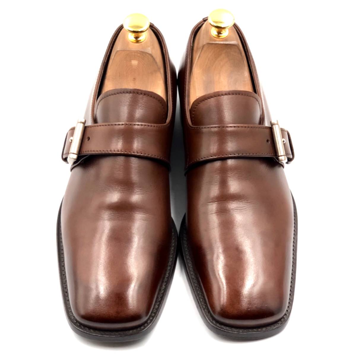 即決 PRADA プラダ 24cm 6 0703 メンズ レザーシューズ モンク 